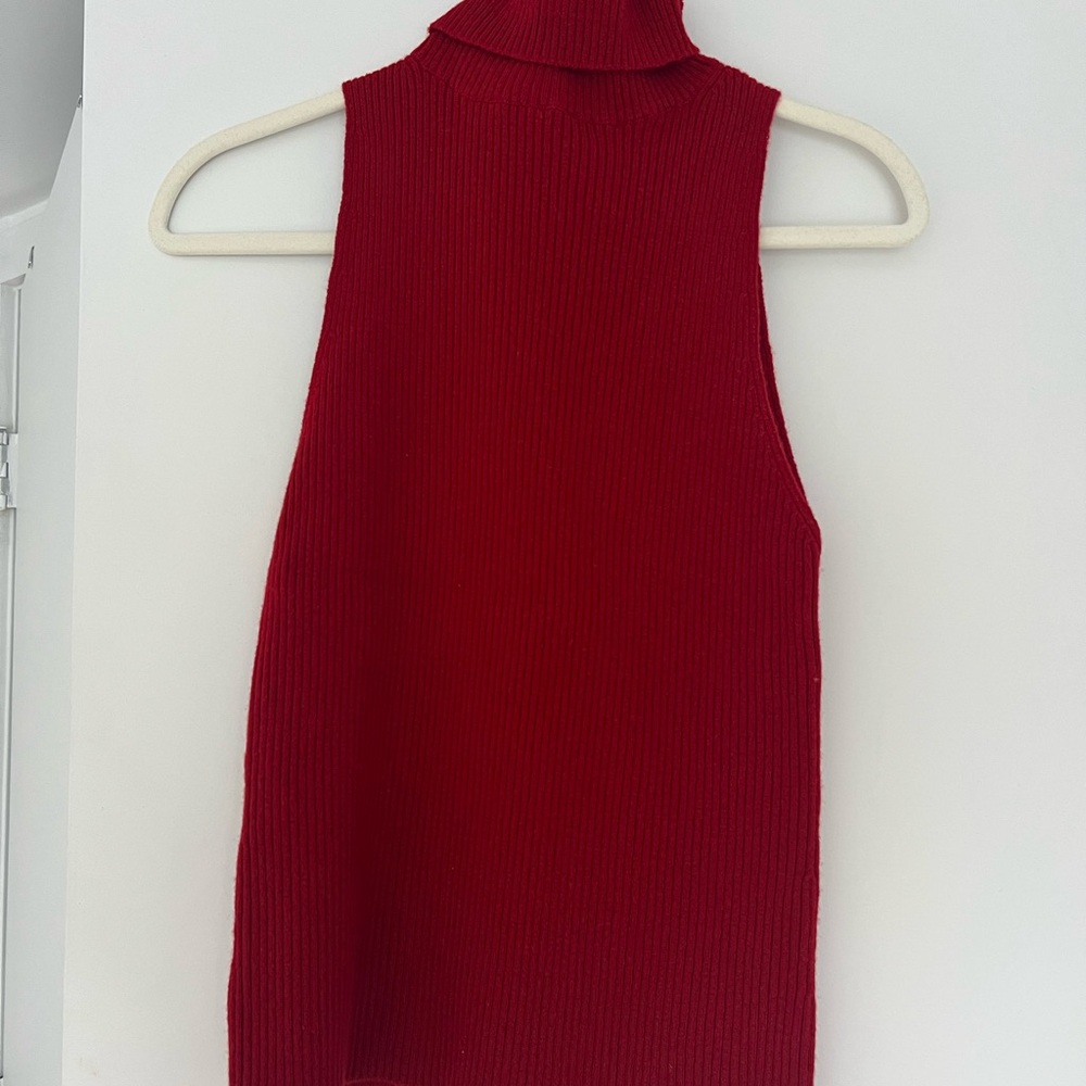 Enza Costa Sleeveless Ribbed Turtleneck Tank - Red